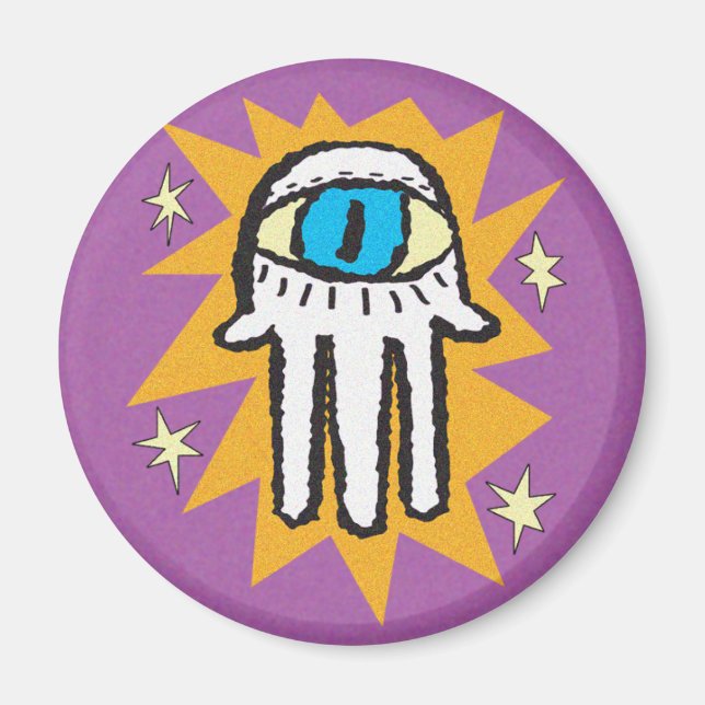 Íman Hamsa Mão de Deus Dourado e Roxo (Frente)