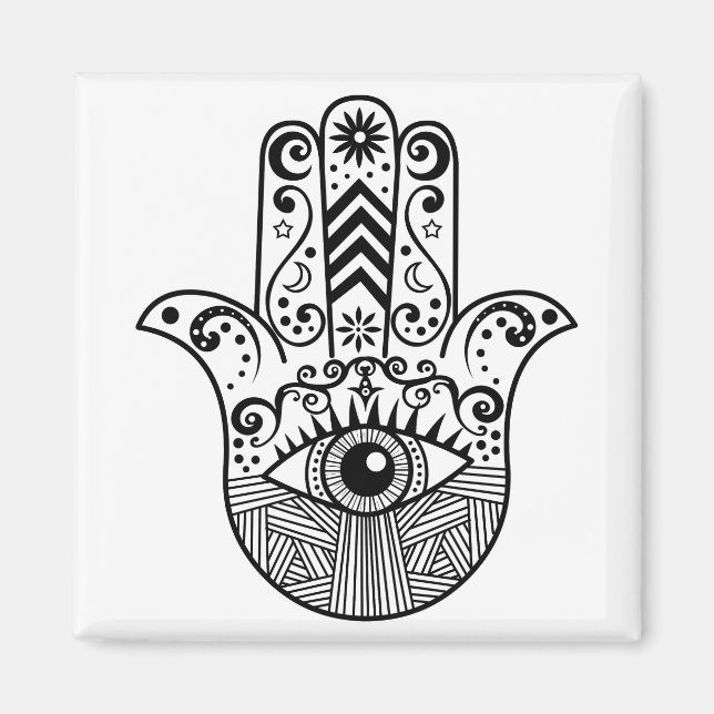 Íman Hamsa Mão Preta e Branca (Frente)
