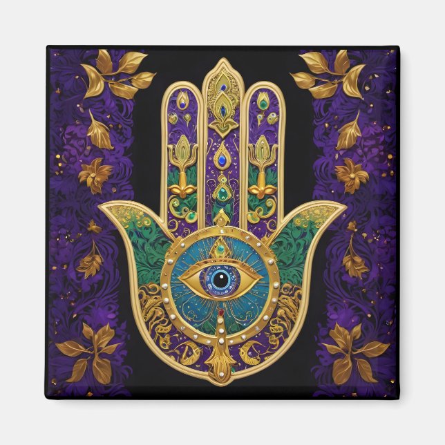 Íman Hamsa Terceiro Olho Dourado Ornamentado (Frente)