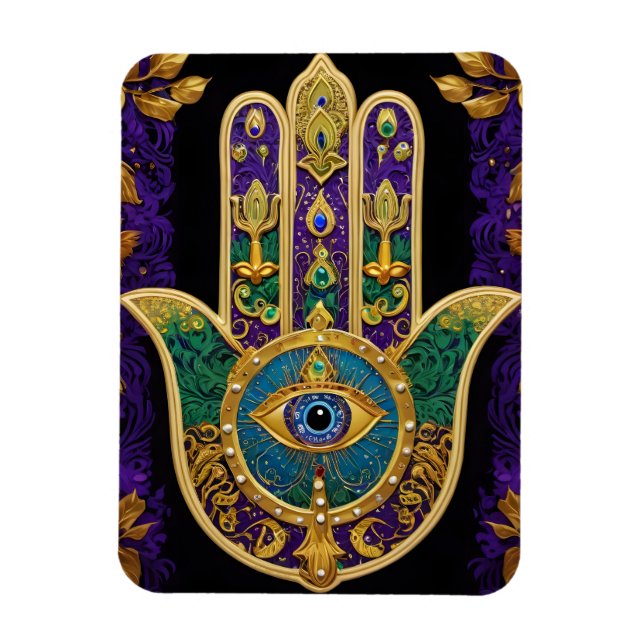Íman Hamsa Terceiro Olho Ouro Ornamentado (Vertical)