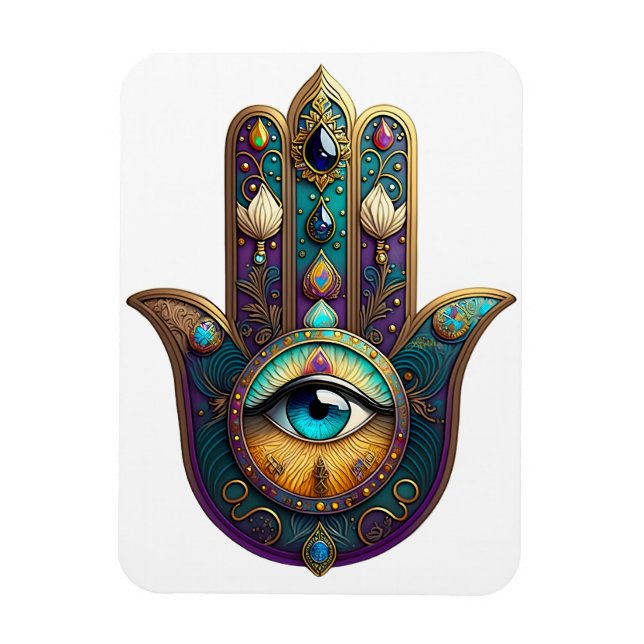 Íman Hamsa Violeta Dourado Turquesa com Terceiro Olho T (Vertical)