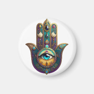 Íman Hamsa Violeta Dourado Turquesa com Terceiro Olho T