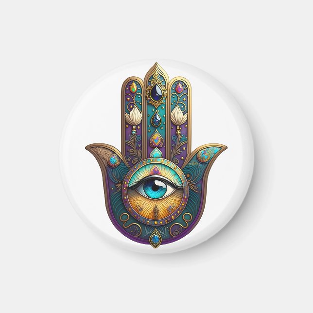 Íman Hamsa Violeta Dourado Turquesa com Terceiro Olho T (Frente)