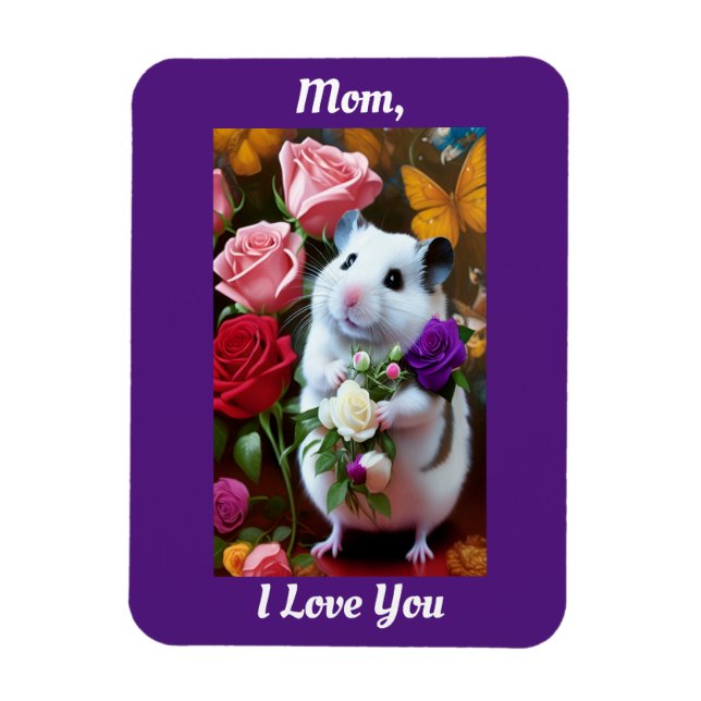Íman Hamster Com Magneta Dia de as mães Rosa (Vertical)