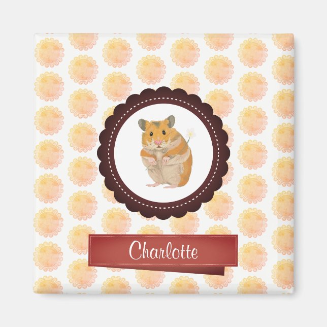 Íman Hamster das Meninas Vermelhas e Rosa (Frente)