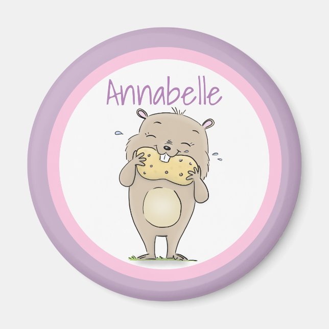 Íman Hamster feliz e bonito comendo um desenho animado  (Frente)