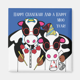 Íman Hanukkah Magnet Square Happy Moo Year!