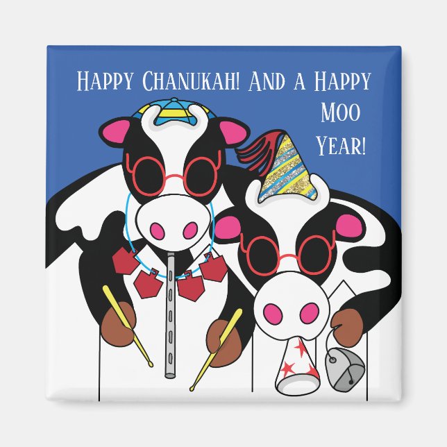 Íman Hanukkah Magnet Square Happy Moo Year! (Frente)