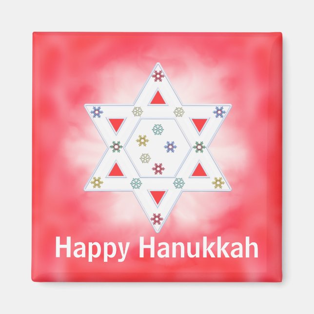 Íman Hanukkah Star e Snowflakes Red (Frente)