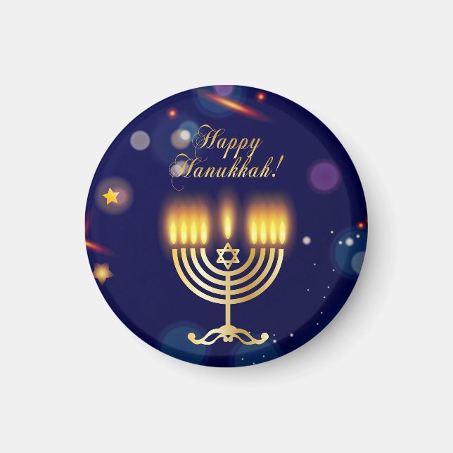 Íman Hanukkiah Feliz Hanukkah Menorá Judaica Dourada (Frente)