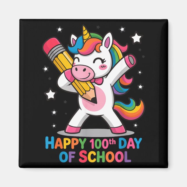 Íman Happy 100th Day Of School Cute Rainbow Unicorn Wom (Frente)
