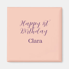 Íman Happy 1st birthday orange purple boho retro name 