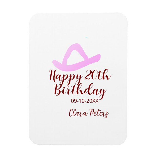 Íman Happy 20th birthday pink cowboy girl name date sim (Vertical)