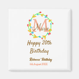 Íman Happy 20th Birthday red add name monogram wreath