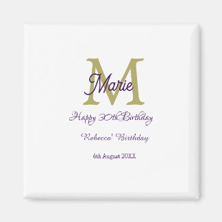 Íman Happy 30th Birthday goldenadd name monogram modern