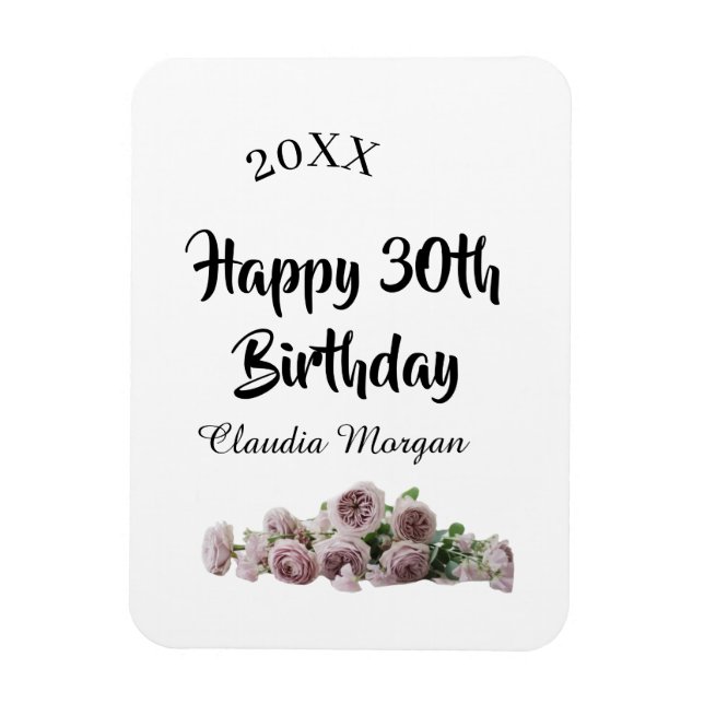 Íman Happy 30th birthday pink white mauve floral name y (Vertical)
