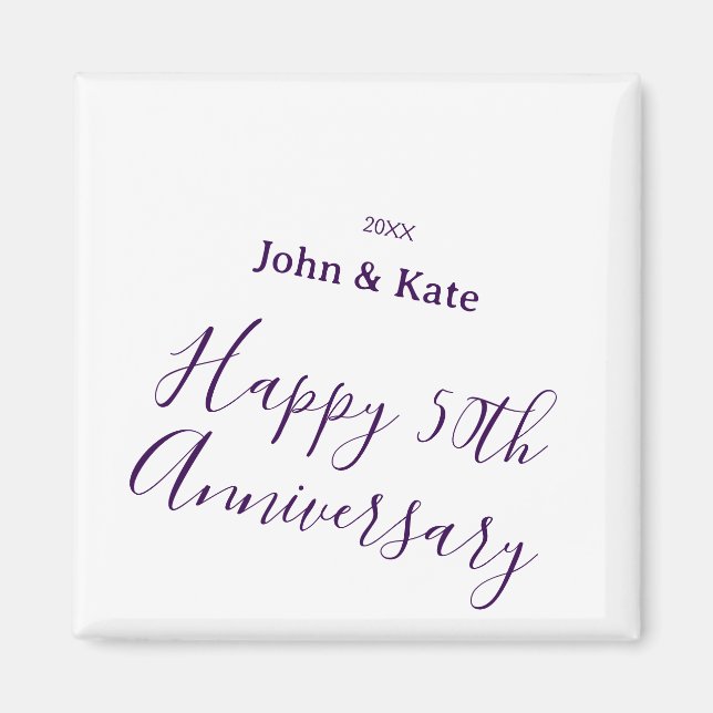 Íman Happy 50th anniversary purple name year simple  (Frente)