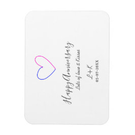 Íman Happy anniversary pink blue heart name date simple