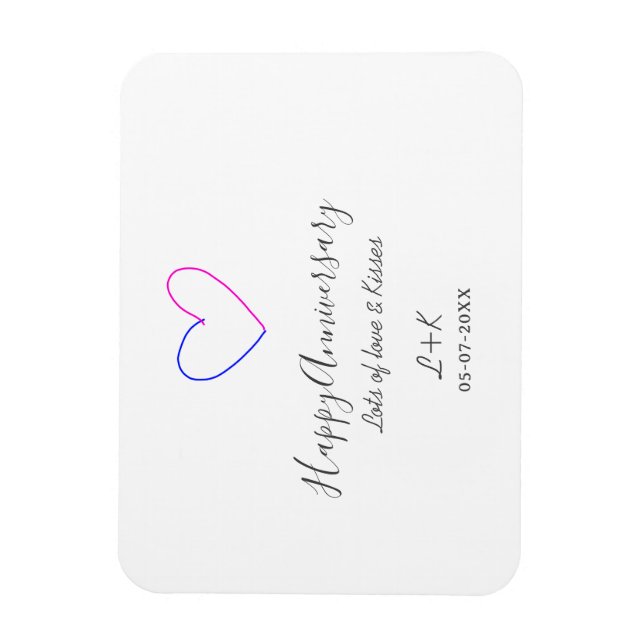 Íman Happy anniversary pink blue heart name date simple (Vertical)