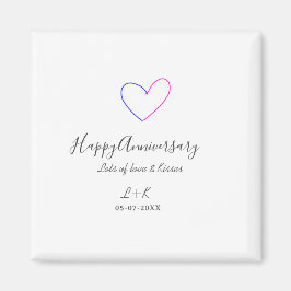 Íman Happy anniversary pink blue heart name date simple