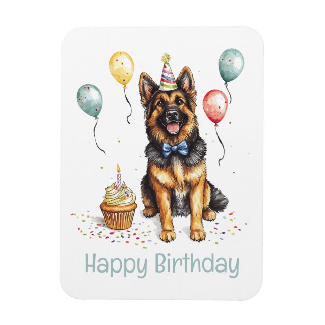 Íman Happy Birthday German Shepherd Dog (Vertical)