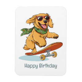 Íman Happy Birthday Golden Retriever Dog Skateboarding