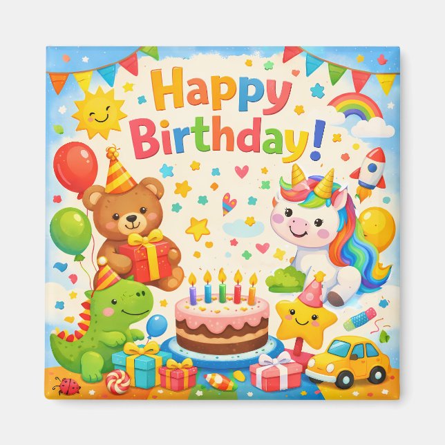 Íman Happy Birthday Kids Party Magnet (Frente)