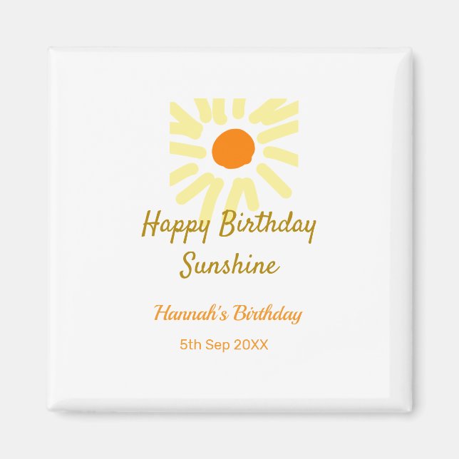 Íman Happy birthday sunshine yellow orange birthday boh (Frente)