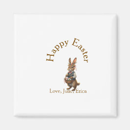 Íman Happy Easter brown bunny with eggs love add name 