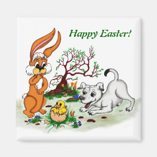 Íman Happy Easter! Filhote, pinto, lebre