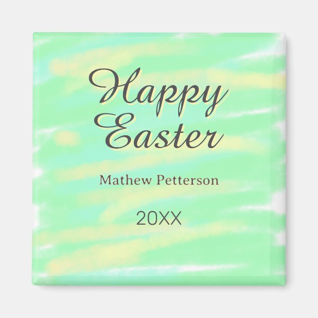 Íman Happy Easter green yellow pastel gray name year  (Frente)