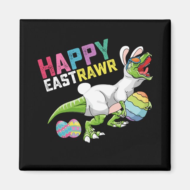 Íman Happy Eastrawawr T Rex Dinosaur Easter Bunny Egg (Frente)