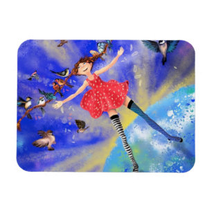 Íman Happy Girl with Birds (Garota feliz com pássaros)