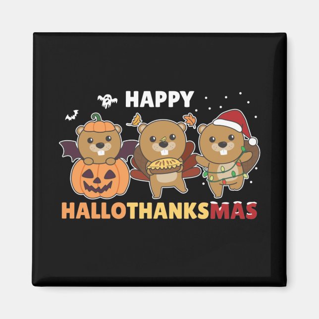 Íman Happy Hallothanksmas Beaver Christmas Beaver Magne (Frente)