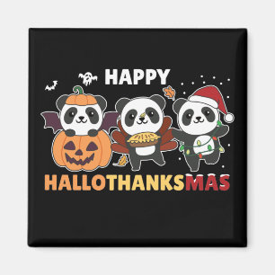 Íman Happy Hallothanksmas Pandas Christmas Panda Magnet