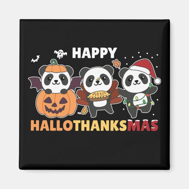 Íman Happy Hallothanksmas Pandas Christmas Panda Magnet (Frente)