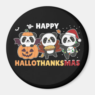 Íman Happy Hallothanksmas Pandas Christmas Panda Magnet