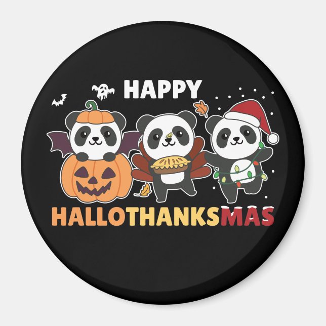 Íman Happy Hallothanksmas Pandas Christmas Panda Magnet (Frente)