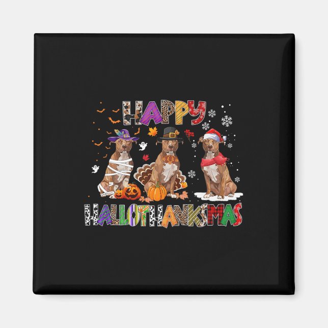 Íman Happy Hallothanksmas Pitbull Dog Halloween C (Frente)