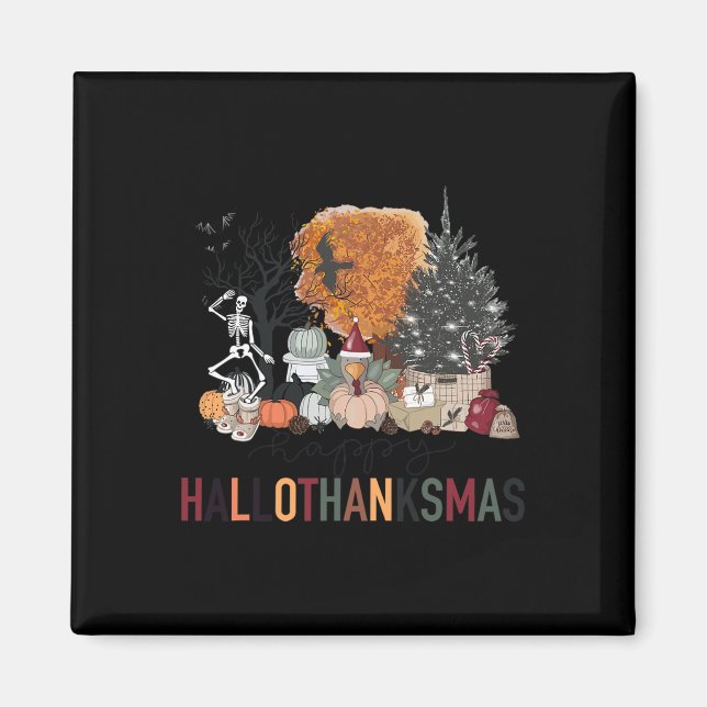 Íman Happy Hallothanksmas Skeleton Turquia Christmas Ha (Frente)