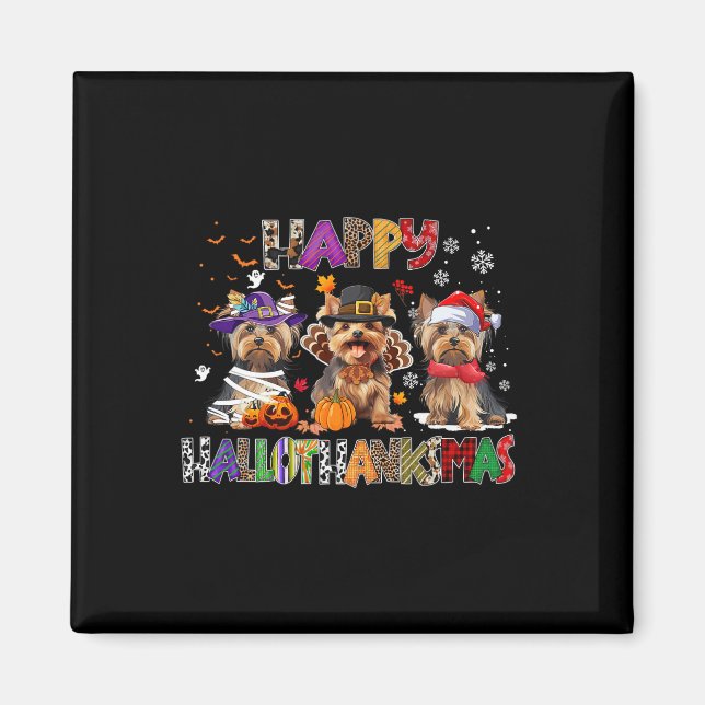 Íman Happy Hallothanksmas Yorkshire Dog Halloween (Frente)