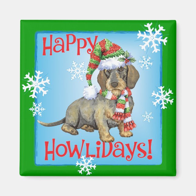 Íman Happy Howlidays Wirehaired Dachshund (Frente)