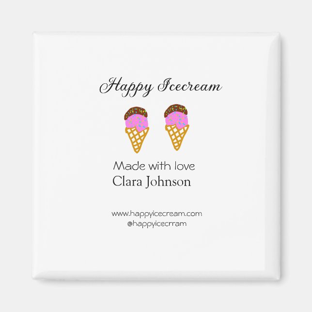 Íman Happy Icecream add name website social media  (Frente)