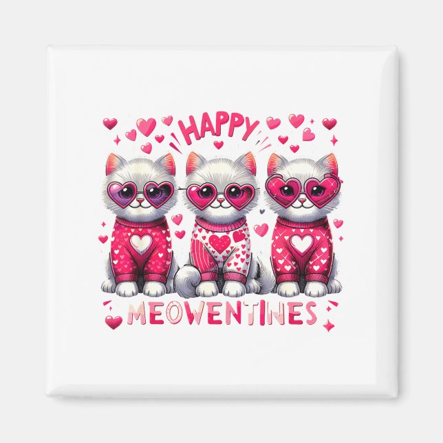 Íman Happy Meowentines Cute Valentine Cats Love Cat Mem (Frente)