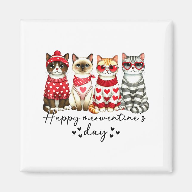 Íman Happy Meowentine's Day Cute Valentines Funny Cat S (Frente)