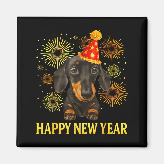 Íman Happy New Year 2026 Dachshund Fireworks New Years  (Frente)