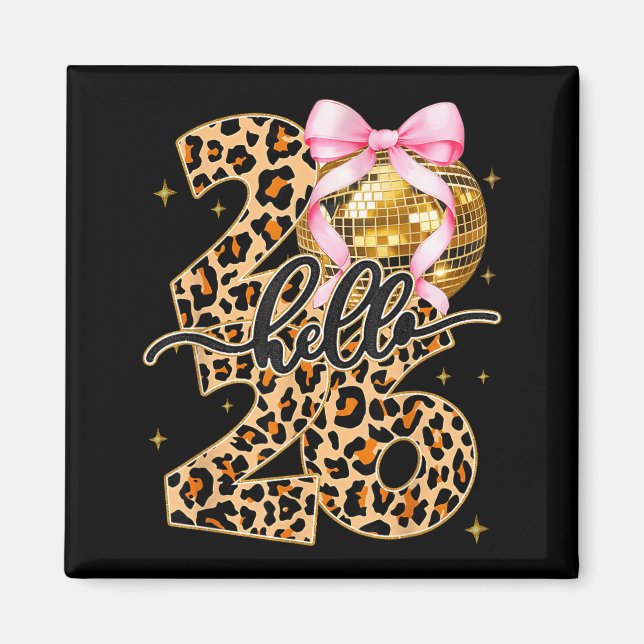 Íman Happy New Year 2026 Disco Ball Bow New Year's Eve  (Frente)