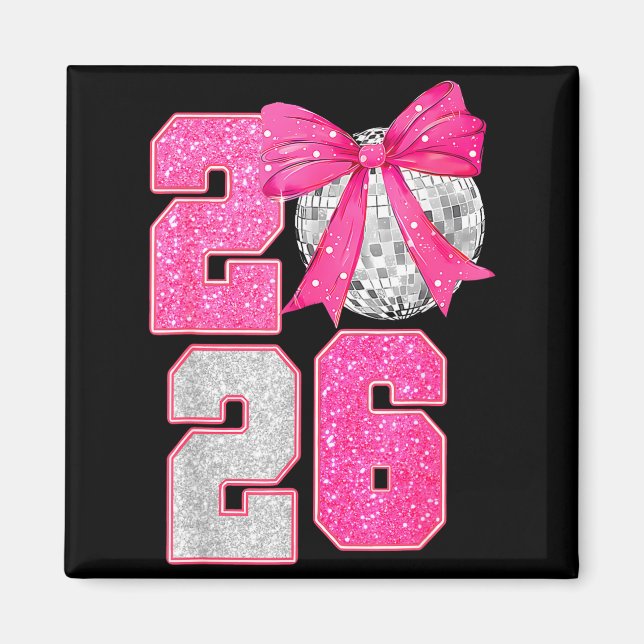 Íman Happy New Year 2026 Disco Ball Nk Coquette Bow Fam (Frente)