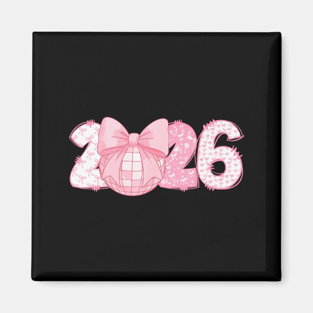 Íman Happy New Year 2026 Disco Ball Nk Coquette Bow Fam (Frente)