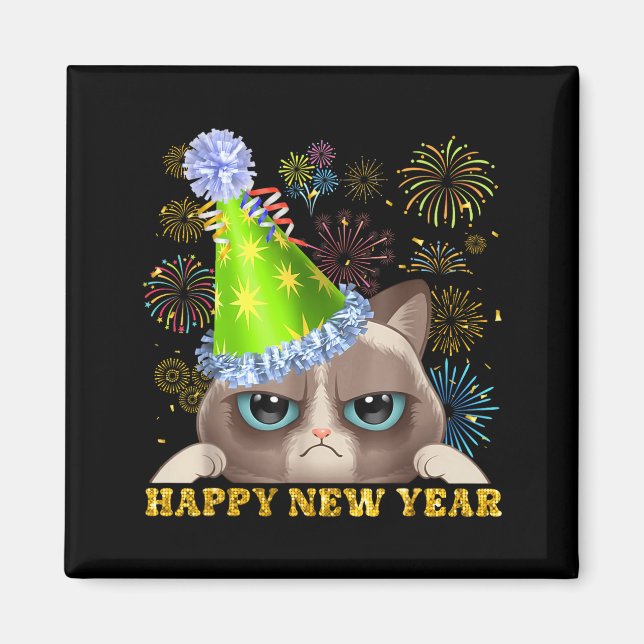 Íman Happy New Year 2026 Funny Cat New Year's Eve Hat G (Frente)